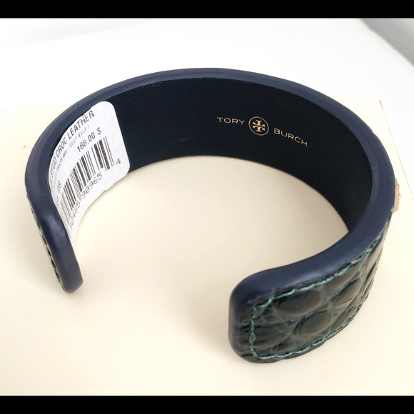 New Tory Burch Logo Cuff Bracelet Hex Stud Leather - Picture 6 of 10